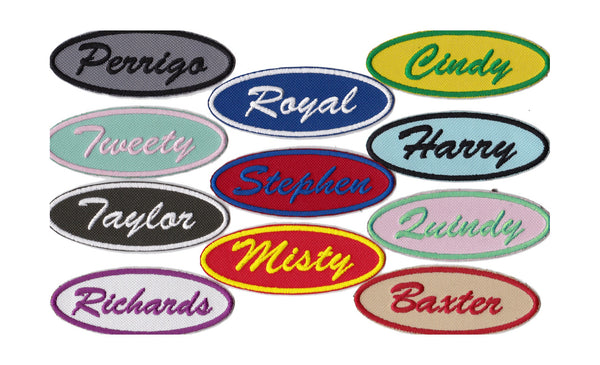 1.5 X 4 Personalized Oval Name Patch - Iron on or with VELCRO® Brand F –  Bull Shoals Embroidery