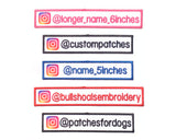 Instagram Embroidered Personalized Username Patch Iron on or VELCRO® Brand Fastener